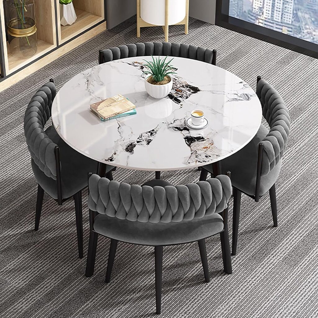 80cm Round Modern Dining Table for 4 5 Minimalist Coffee Table Set for Living Room & Kitchen Slish Gray Wood Fur for Home & Office Use
