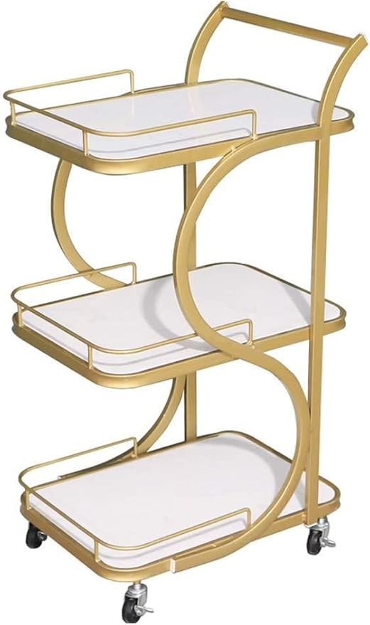 Metal and Marble Bar Serving Cart for Home Kitchen Hotel 3 Tier Trolley with Sideboard Rack