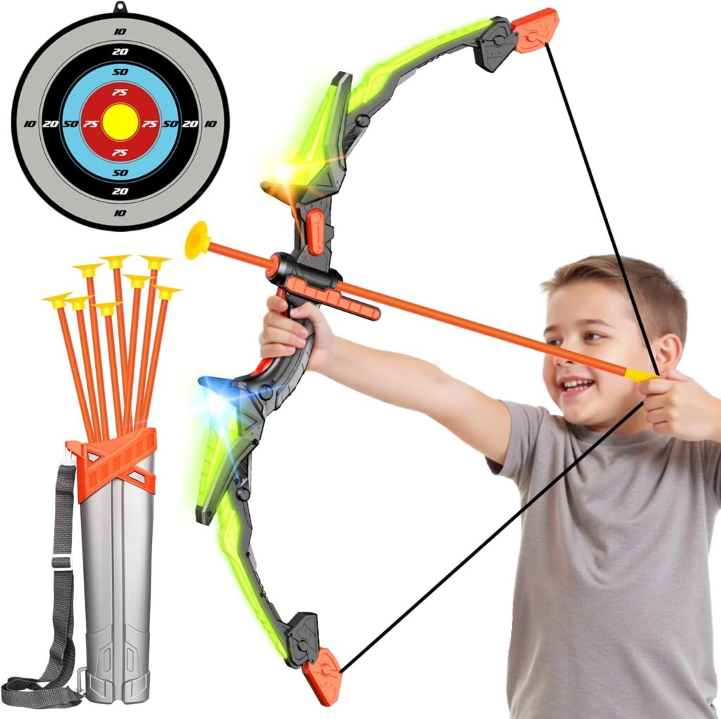 Bow Arrow Set for Kids, LED Light Up Archery Set Toys with 10 Arrows, Indoor Outdoor Shooting Games Hand-eye coordination Birthday Gifts for 6 7 8 9 10 11 12 13 14 Year Old Boys Girls