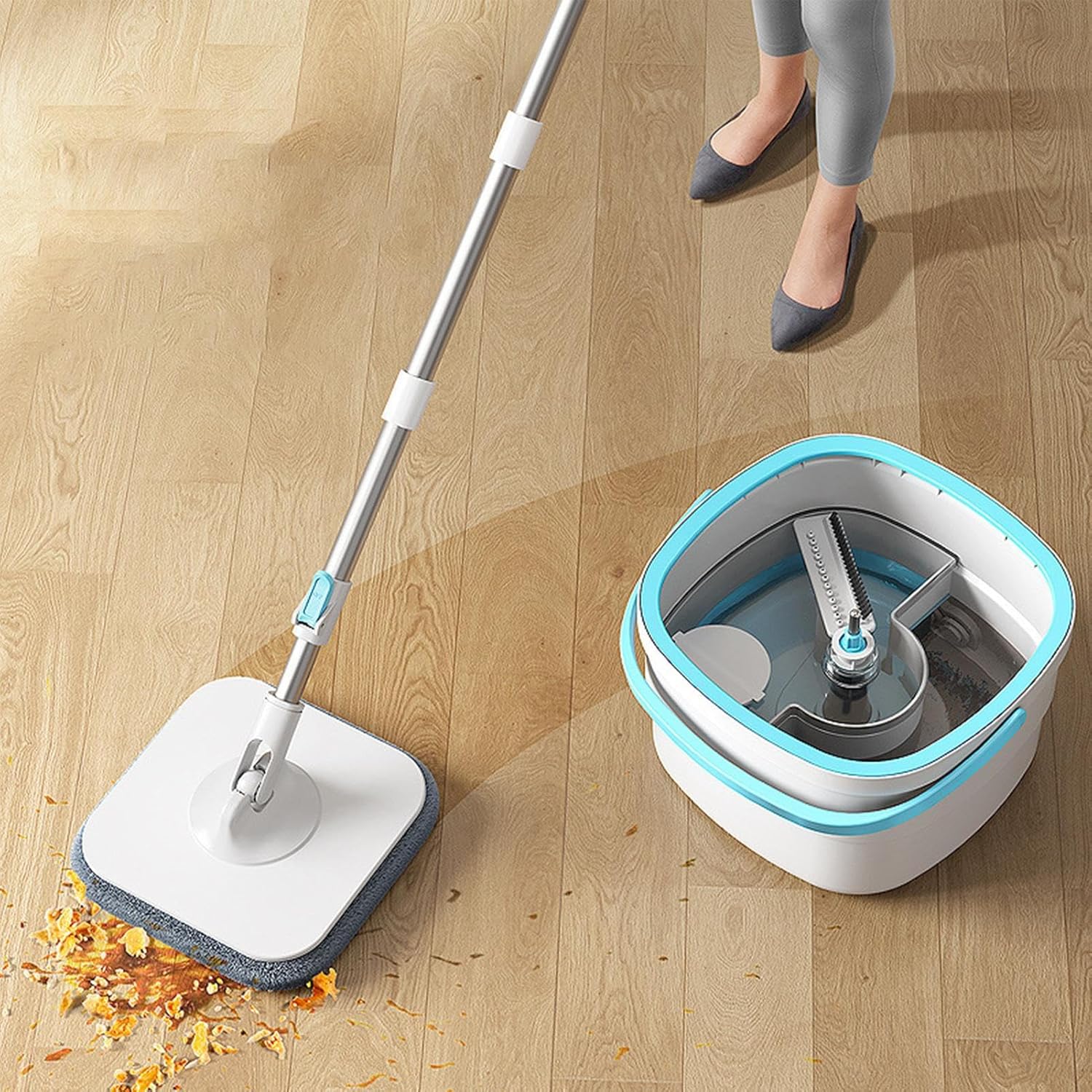 Floor Mop and Bucket Set | Housekeeping Floor Cleaning Accessories,Mop And Bucket Set with Wringer | for Bedroom Dining Room Kitchen Bathroom Study Hardwood - Image 3