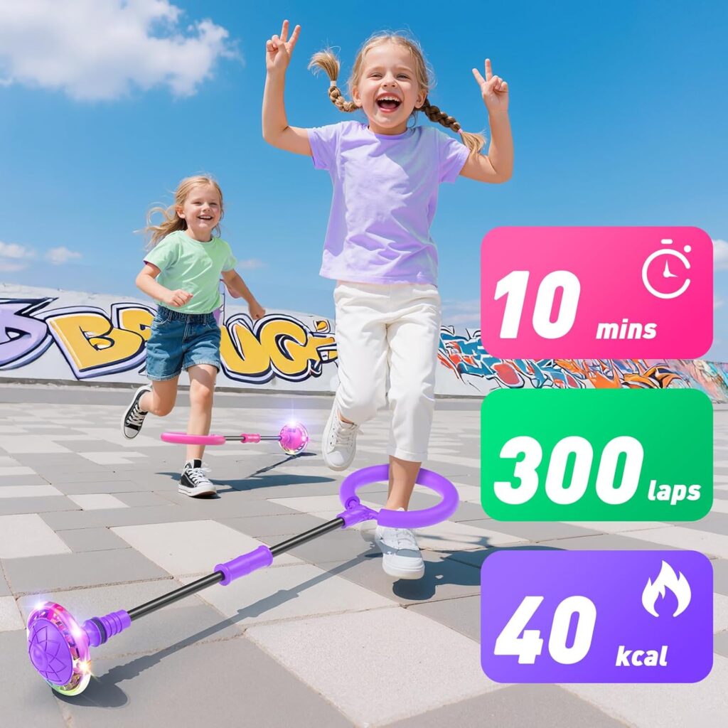 Ankle Skip Ball for Kids with Counter, Timer, Cal Calculator, Girl Birthday Gifts for Age 5 6 7 8 9 10, Battery Powered Foldable Outdoor Sports Toy for 6-10 Year Old Girl Easter Gifts (Pink)