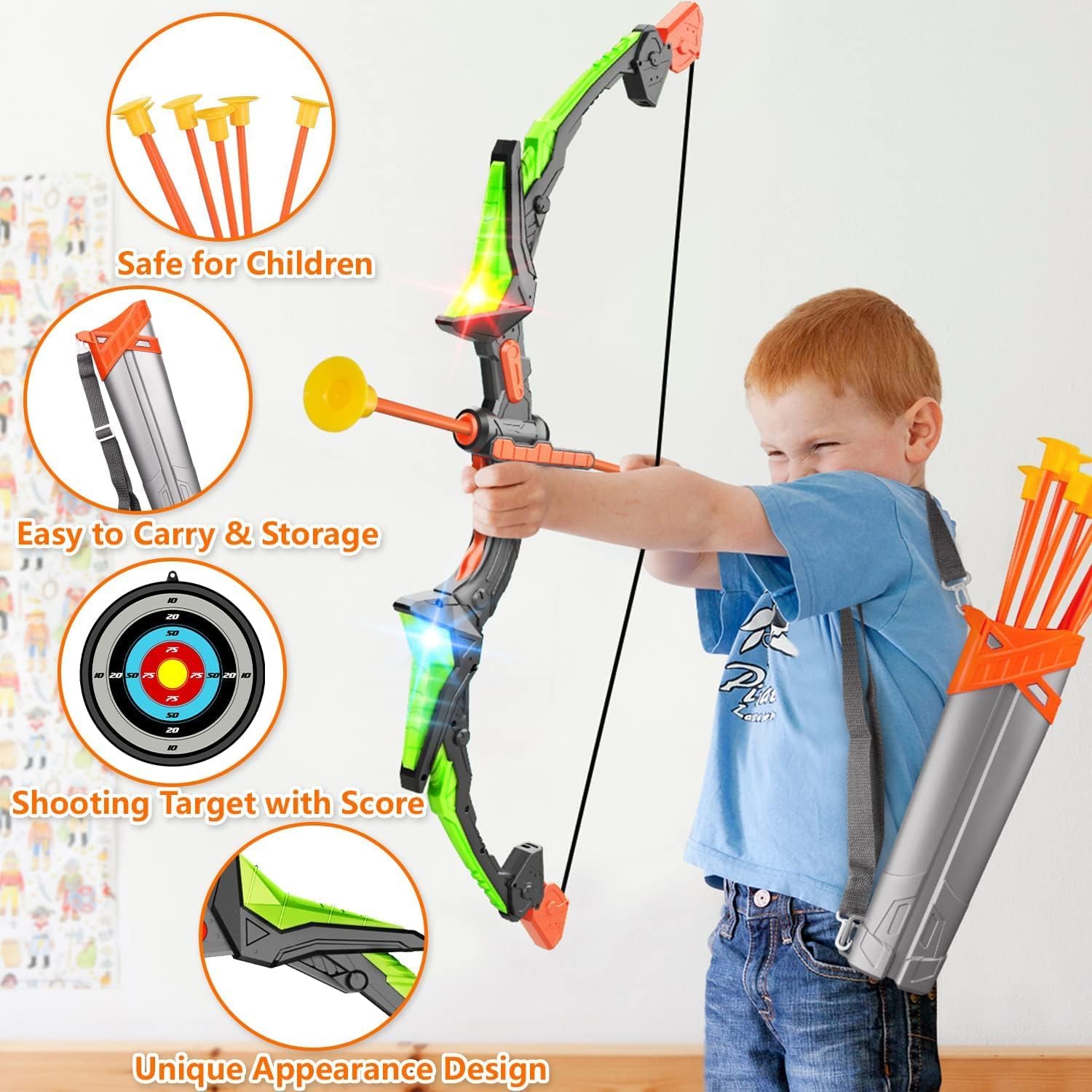 Bow Arrow Set for Kids, LED Light Up Archery Set Toys with 10 Arrows, Indoor Outdoor Shooting Games Hand-eye coordination Birthday Gifts for 6 7 8 9 10 11 12 13 14 Year Old Boys Girls - Image 3