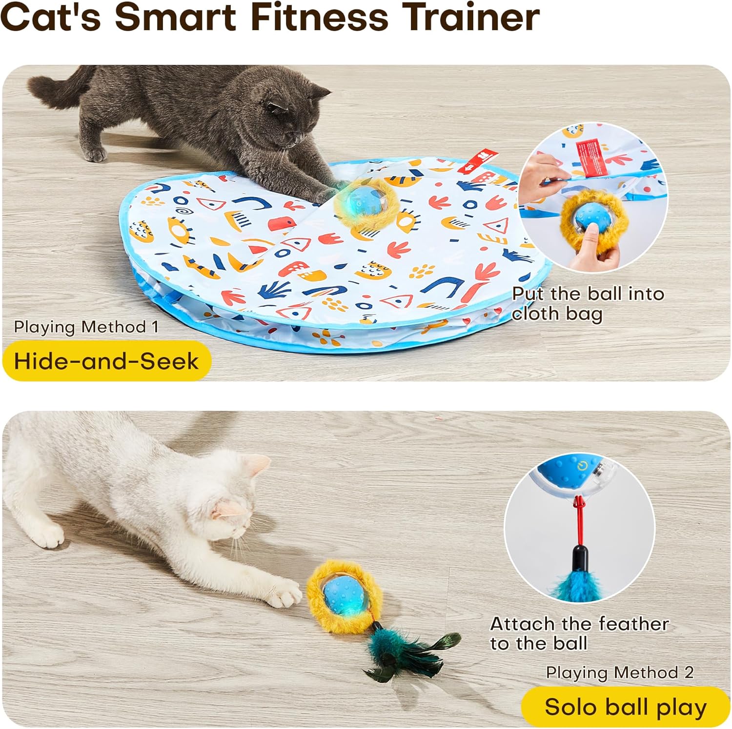 Potaroma Interactive Cat Toys, Fast Rolling Ball in Play Mat, Automatic Motion Activated Moving Ball Hide and Seek Game for Indoor Exercise Kicker, 28 Inch Play Mat - Image 3