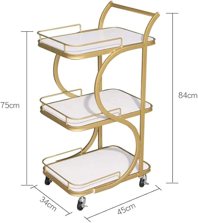 Metal and Marble Bar Serving Cart for Home Kitchen Hotel 3 Tier Trolley with Sideboard Rack - Image 4