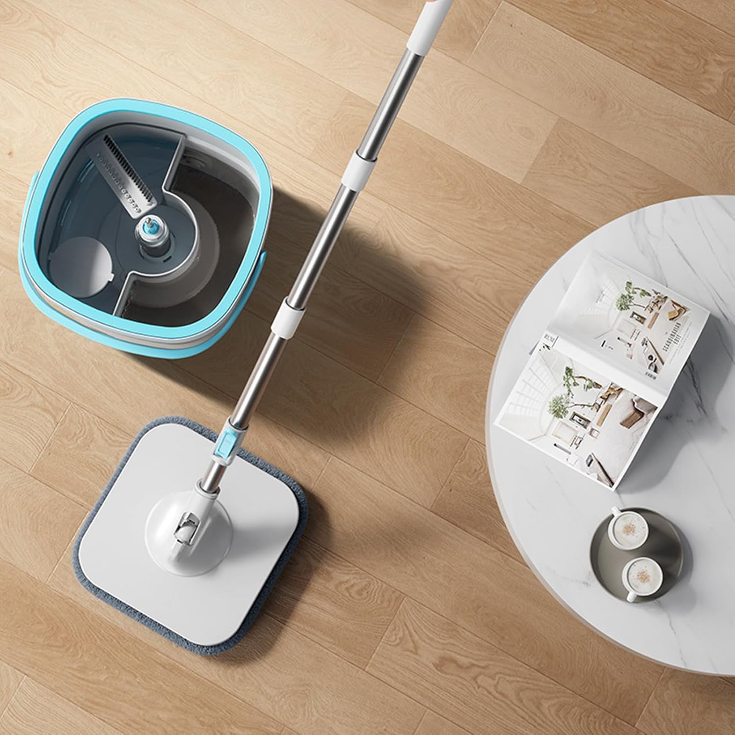 Floor Mop and Bucket Set | Housekeeping Floor Cleaning Accessories,Mop And Bucket Set with Wringer | for Bedroom Dining Room Kitchen Bathroom Study Hardwood - Image 8
