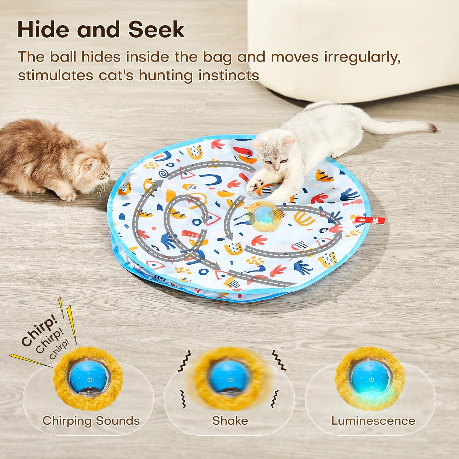 Potaroma Interactive Cat Toys, Fast Rolling Ball in Play Mat, Automatic Motion Activated Moving Ball Hide and Seek Game for Indoor Exercise Kicker, 28 Inch Play Mat - Image 4