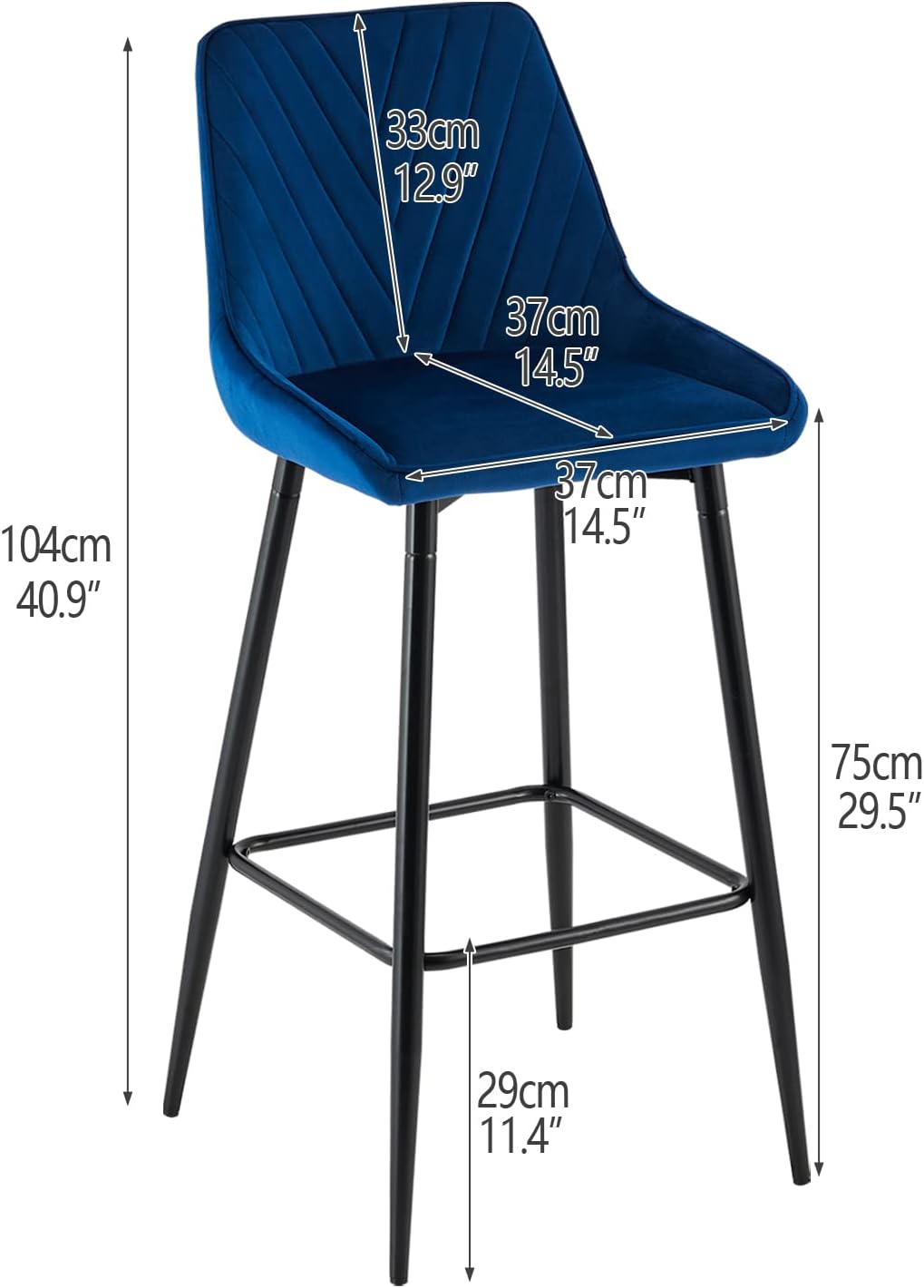 CLIPOP Bar Stools Set of 2,Grey Velvet Padded Breakfast Bar Chairs Barstool with Backrest and Metal Legs,Industrial High Back Dining Stools for Home Kitchen Counter Pub Island - Image 6