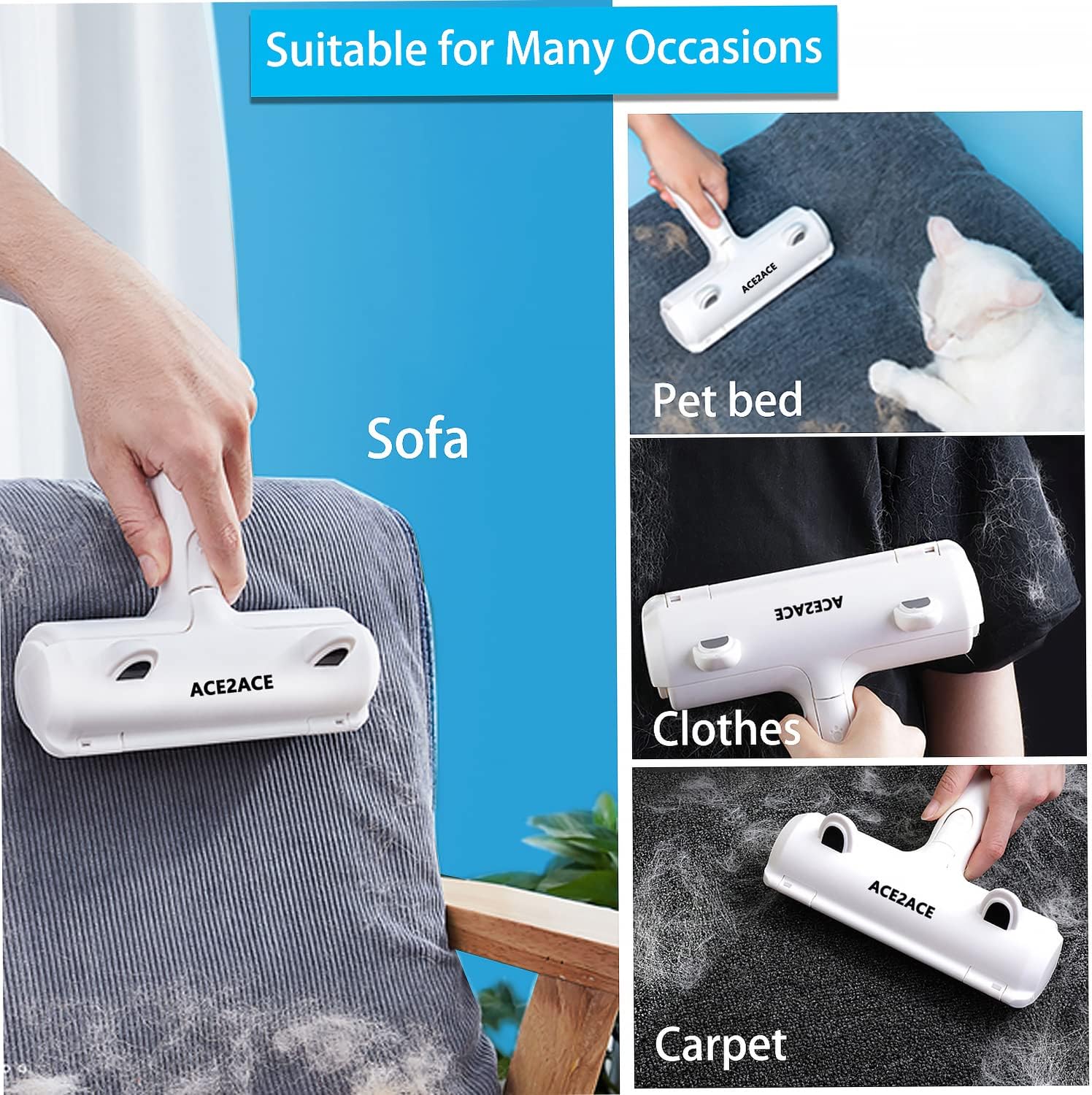 ACE2ACE Pet Hair Remover and Rollers, Cleaning Brush Fur Remover for Cats and Dogs, Washable and Reusable Animals Brushes Hair Removal, for Carpets, Clothes and Sofa-Green - Image 4