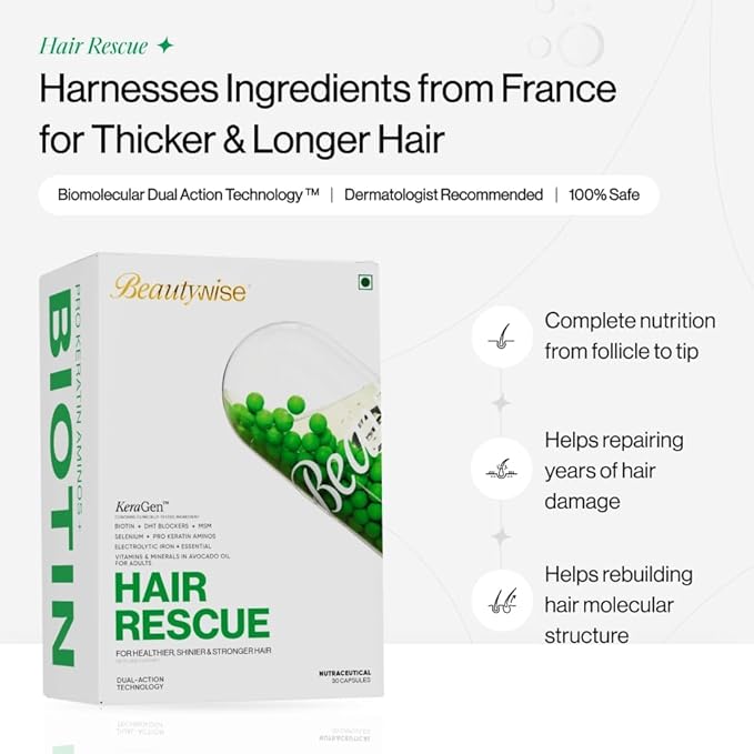 Beautywiseshop Hair Rescue Capsules | Biotin, Pro Keratin Amino Acids & DHT Blocker Blend | Supports Hair Strength & Thickness | Dual Action Hair Care Supplement for Men & Women - Image 7