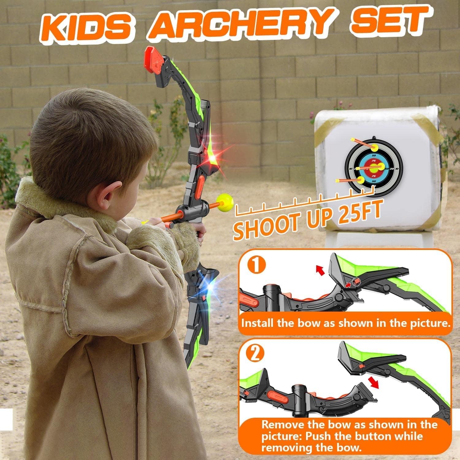 Bow Arrow Set for Kids, LED Light Up Archery Set Toys with 10 Arrows, Indoor Outdoor Shooting Games Hand-eye coordination Birthday Gifts for 6 7 8 9 10 11 12 13 14 Year Old Boys Girls - Image 7