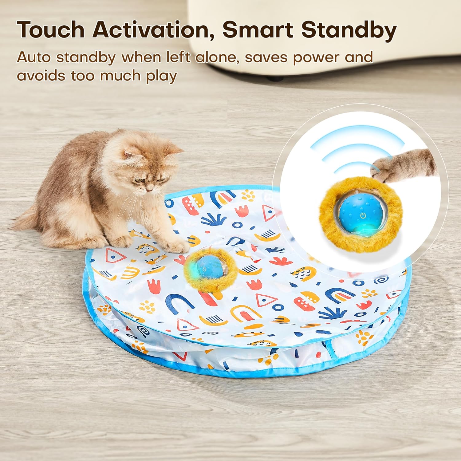 Potaroma Interactive Cat Toys, Fast Rolling Ball in Play Mat, Automatic Motion Activated Moving Ball Hide and Seek Game for Indoor Exercise Kicker, 28 Inch Play Mat - Image 7