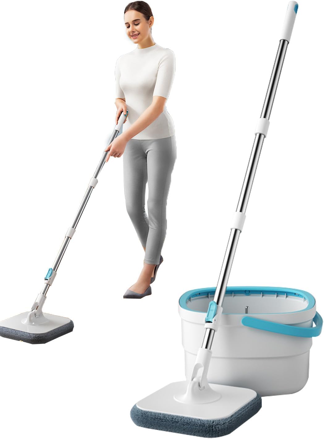 Floor Mop and Bucket Set | Housekeeping Floor Cleaning Accessories,Mop And Bucket Set with Wringer | for Bedroom Dining Room Kitchen Bathroom Study Hardwood - Image 4